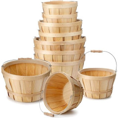 Thyle 9 Pieces Round Wooden Baskets Wooden Fruit Buckets with Handle Portable Tufts Handmade Products Buckets Bulk for Farmer Vegetable Apple Garden Harvest Storage Decoration 6x8