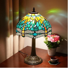 Blivuself Tiffany lampa Vitrāžas lampa Dragonfly Green Guļamistabas galda lampa Lasāmā galda lampa gultas nakts viesistabai Birojs Kopmītne Ēdamistaba Dekoratīva dāvana 12 x 12 x 18 collu