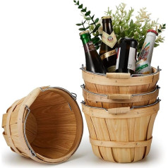 4 Pieces 6x8 Inch Round Wooden Baskets Gifts Empty Wooden Baskets Fruit Buckets with Handle for Gifts Empty Bushel Basket Garden Basket for Fruits Vegetables Home Garden Farm and Party Supplies