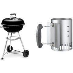 Weber 1221004 Ogļu grils, kompakts tējkanna, diametrs 47 cm, melns, tējkanna grils un 7447 mazais ugunskurs Rapidfire