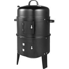 DEUBA® Smoker 3in1 inkl. Termometrs Wasserschale regulierbare Lüftungsschieber Räucherofen BBQ Rundgrill Holzkohlegrill Räuchertonne zum Grillen Garen und Räuchern