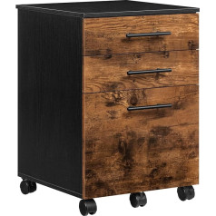 Hoobro Rolling Cabinet Rolling Filing Cabinet with 3 Drawers, Mobile Office Cabinet with Hanging File Compartments, Office, Dark Brown and Black EBF02WJ01G1
