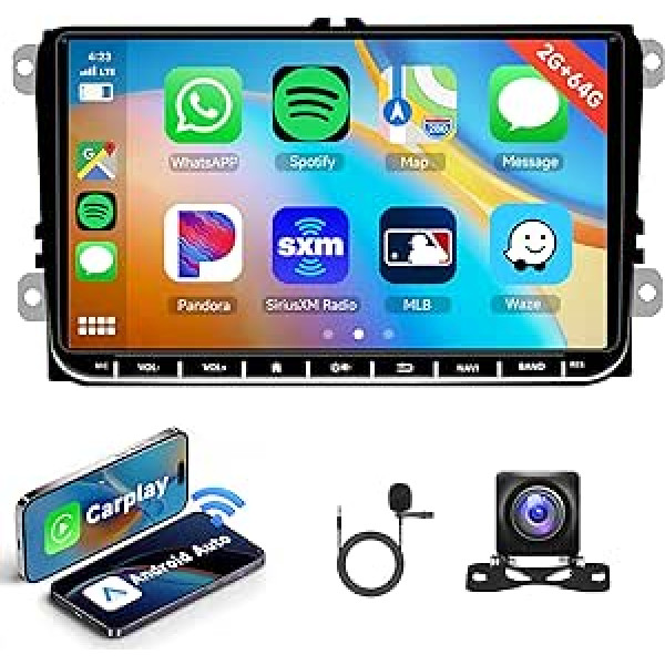 2G + 64G bezvadu Carplay Android automašīnas radio priekš VW Golf 5 6 Passat Polo Tiguan Touran Caddy Skoda ar Android automašīnas GPS navigāciju WiFi Mirror Link 9 collu automašīnas radio ar Bluetooth FM/RDS/DAB+/DVR