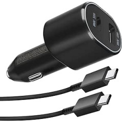 Automobilinis įkroviklis USB C su USB C laidu, skirtas Samsung Galaxy S24 S23 S22 5G Galaxy A54 A34 A53 A13 A33, 25 W PD itin greito įkrovimo automobilinio įkroviklio adapteris su 1 M tipo C laidu, skirtu Samsung M52 M23 M33 Google