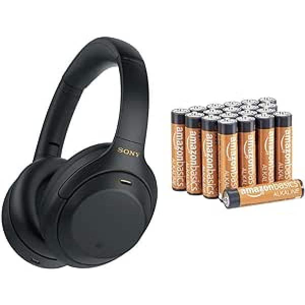 Sony WH-1000XM4 bezvadu Bluetooth trokšņu slāpēšanas austiņas (30 h akumulators, skārienjutīgs sensors, austiņu savienošanas lietotne) Black & Amazon Basics AAA sārma baterijas, jaudīgas, 1,5 V, iepakojumā 20