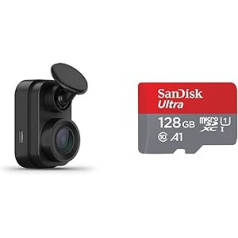 Garmin Dash Cam Mini 2 — īpaši kompakta paneļa kamera ar automātisku negadījumu noteikšanu un SanDisk Ultra Android microSDXC UHS-I atmiņas karte 128 GB + adapteris