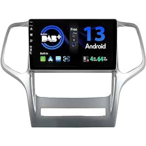 SXAUTO Android 13 — [iebūvēts DAB] IPS automašīnas radio, kas paredzēts Jeep Grand Cherokee WK2 (2008–2013) — iebūvēts Carplay/Android automašīna — kamera un mikrofons — 4G + 64G — 360 CAM stūres vadība, ātra palaišana 