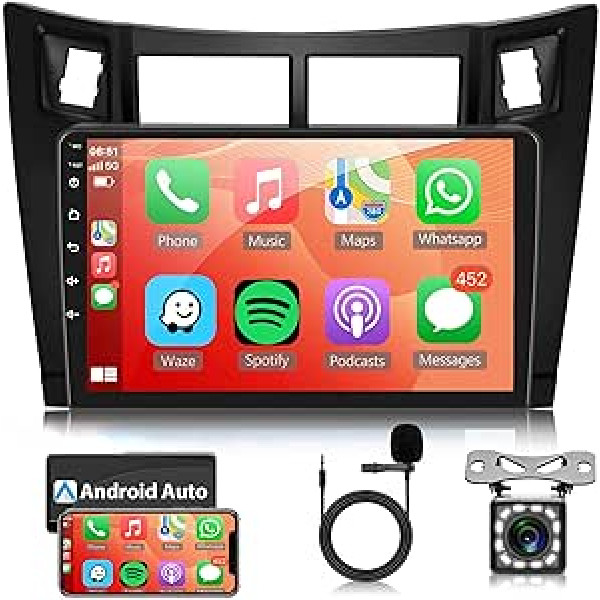 Android 11 Car Radio 2 DIN priekš Toyota Yaris 2005-2011 ar bezvadu Carplay Android Car Navigation GPS 9 collu skārienekrāna automašīnas radio ar Bluetooth FM/RDS USB/DAB/HiFi Stūres vadību atpakaļgaitā