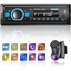 Radioaparāti DAB automašīnas radio 1 DIN ar Bluetooth 5.0 / EQ audio / Bluetooth zvans / FM radio / USB uzlādes funkcija / pogu apgaismojums / TF SD kartes savienojums / AUX ieeja + Telecomando SWC