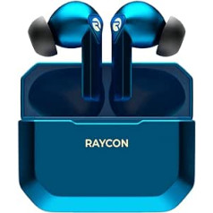 Raycon The Gaming Bluetooth True bezvadu austiņas ar iebūvētu mikrofonu, zemu latentumu, 31 stundu akumulatora darbības laiku, uzlādes kārbu, Bluetooth 5.0 (Cyber Blue)