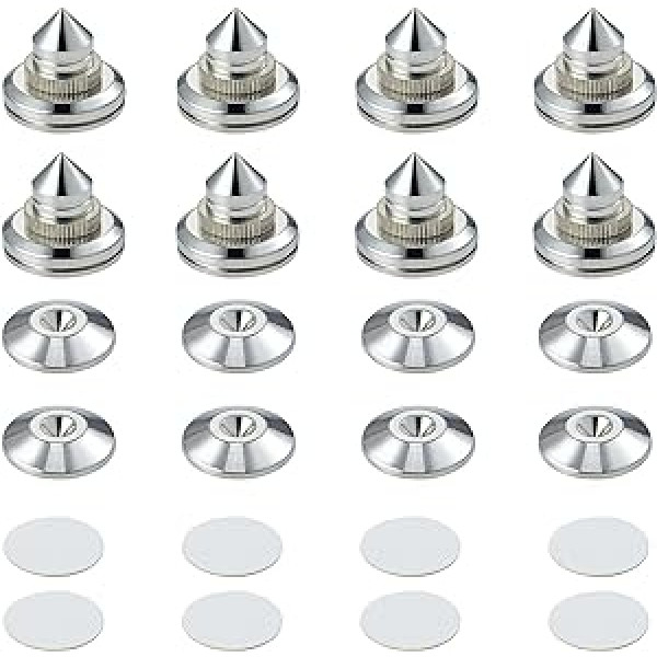 Pailvens Speaker Spikes Set of 8 Speaker Feet Height Adjustable Copper Alloy Subwoofer Spikes with 16x 3M Adhesive Pads Speaker Stand Speaker Stand for CD DVD Player, Silver