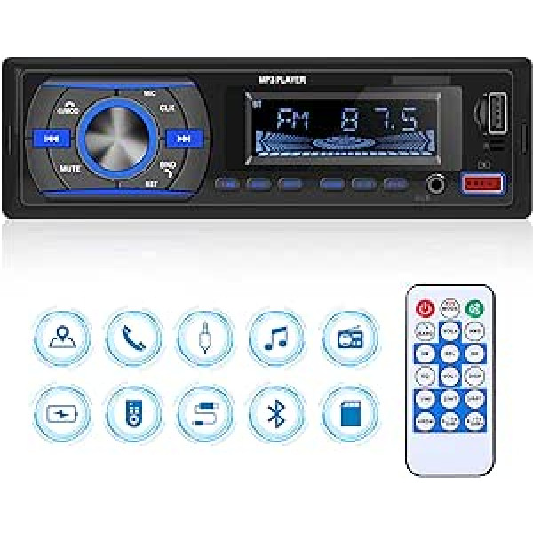 Automašīnas radio 1 DIN Bluetooth automašīnas radio ar Bluetooth brīvroku komplektu FM radio / USB / TF / Aux in / RCA / 40 EQ / Lietotne atrod automašīnu / 7 krāsu MP3 atskaņotājs ar tālvadības pulti Stereo automašīnas radio uztvērēju