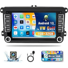 CAMECHO Android 13 Car Radio priekš VW Golf Polo Jatta Touran Tiguan Seat ar Bluetooth Sat NAV GPS WiFi 1G + 32G 7 collu ekrāns FM/RDS Mirror Link SWC + + atpakaļskata kamera + Canbus