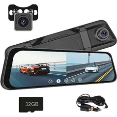 Dashcam atpakaļskata spoguļkamera, 9,66 collu IPS LCD skārienekrāna viedais atpakaļskata spogulis automašīnām, HDR priekšējā un aizmugurējā skata dubultkameras 1080P, nakts redzamība, stāvvietas uzraudzība, cilpas ierakstīšanas DVR,