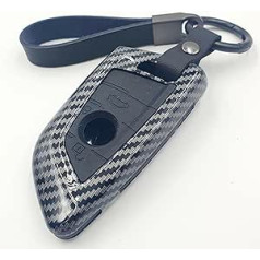 BizTech ® automašīnas atslēgu futrālis, kas saderīgs ar BMW Carbon Fiber Effect Smart Key Fob automašīnas tālvadības pults futrāli + atslēgu piekariņu un karabīnes klipsi (melns, C stils)