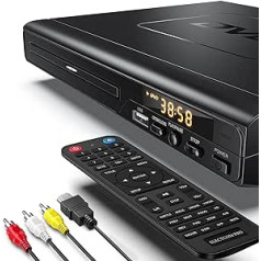 Electcom DVD-Player, CD-Player (1080p Upscaling, HDMI Cable 0.91m, USB Input, Xvid/MP4 Playback, Dolby Digital, All Regions Free)