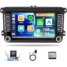 CAMECHO 2GB + 64GB Android 13 Car Radio priekš VW Golf 5 6 Polo T5 Tiguan Seat Wireless Carplay Android Car, 7 collu ekrāna automašīnas radio ar Bluetooth GPS FM HiFi WiFi SWC+ atpakaļgaitas kamera + mikrofons