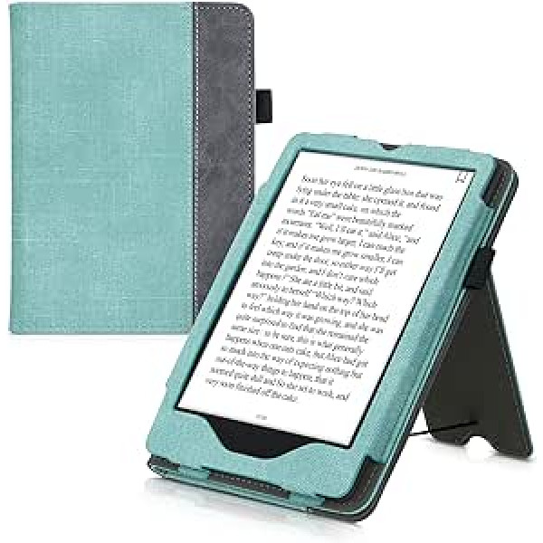 kwmobile Hülle kompatibel ar Amazon Kindle Paperwhite 11. Generation 2021 Hülle - Flip Case ar Handschlaufe - Kunstleder Cover - Mintgrün Dunkelgrau