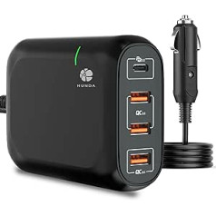 HUNDA USB C automašīnas lādētājs, 119 W USB C automašīnas lādētājs 4 portu ar 65 W USB-C PD 3.0 portu un 54 W 3 portu QC3.0, cigarešu šķiltavas USB lādētājs iPhone 11/12/Xs/XR/X/8. , iPad, klēpjdators un citi