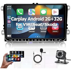 Podofo Carplay Android automašīnas radio priekš VW Passat, 2G + 32G, 9 collu skārienekrāns GPS Bluetooth Android automašīnas WiFi HiFi FM RDS USB automašīnas radio navigācija priekš Golf Seat Skoda + AHD kamera + mikrofons