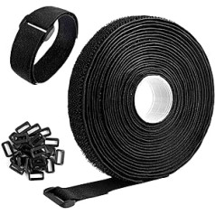 Abnaok 5M Velcro Adjustable with 30 Buckles Black Velcro Reusable Nylon Cable Ties for Organizer or Storage