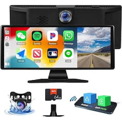 SIXWIN Wireless Carplay un Android Auto Tragbares Autoradio ar 4K Dashcam un Rückfahrkamera, 11,3 Zoll HD IPS skārienekrāna Carplay displejs ar ADAS/Airplay/Siri/Google Assistant/GPS/FM/AUX+ 64G TF-Karte