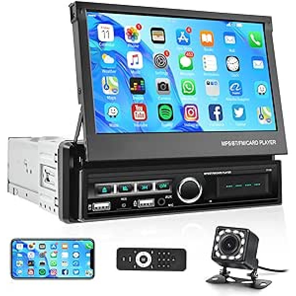 Automašīnas radio 1 DIN ar Bluetooth brīvroku sistēmu IOS / Android Mirror Link 7 collu ievelkams skārienekrāna automašīnas radio ar Bluetooth FM radio / TF / USB / AUX / DVR 7 krāsu stūres vadība +