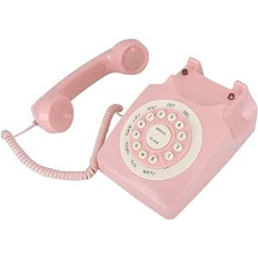 Akozon Pink Retro Phone, Retro Telephone Dial Retro Landline Telephones with Cord Old Telephone Handset Classic Corded Telephone High Definition Call Quality for Home Office