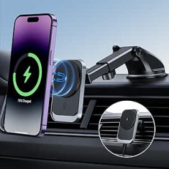 Hinyx Car Phone Holder, Wireless Charger, 15W Fast Charging for Magnetic Car Charger, Mag-Safe Charger, Car Mount Compatible with iPhone 14/15/13/12 Series