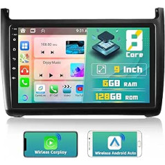 8 kodolu 6 + 128 GB: Hikity Android 13 automašīnas radio, kas paredzēts VW Polo 2011-2016, 9 collu IPS skārienekrāna automašīnas radio ar bezvadu Carplay Android Car, 3 dalīta ekrāna RDS DSP GPS BT 5.0 atpakaļskata kamera