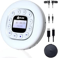 KLIM Journey + Portable CD Player Walkman with Durable Battery + Headphones + Radio FM + Compatible MP3 CD Player Portable + SD Card, FM Transmitter, Bluetooth + Ideal for Cars - White