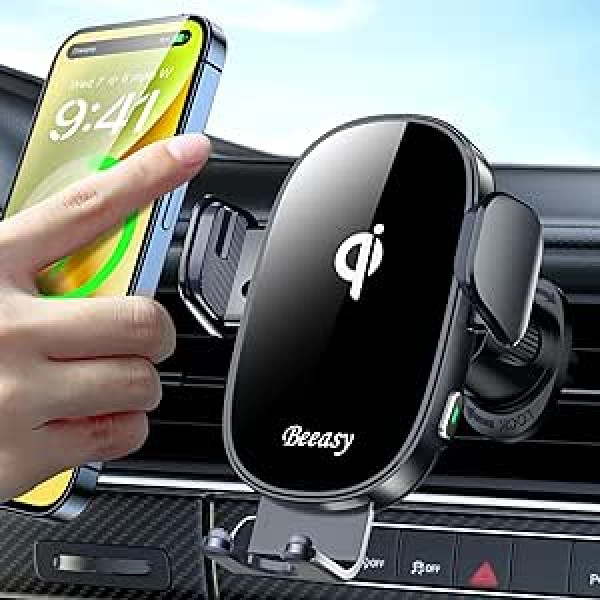 Beeasy 15 W automašīnas mobilā tālruņa turētājs ar uzlādes funkciju - bezvadu lādētājs auto automātiskā Qi induktīvā uzlādes stacija automašīnas mobilā tālruņa turētājs automašīnas lādētāja ventilācija priekš iPhone Samsung H