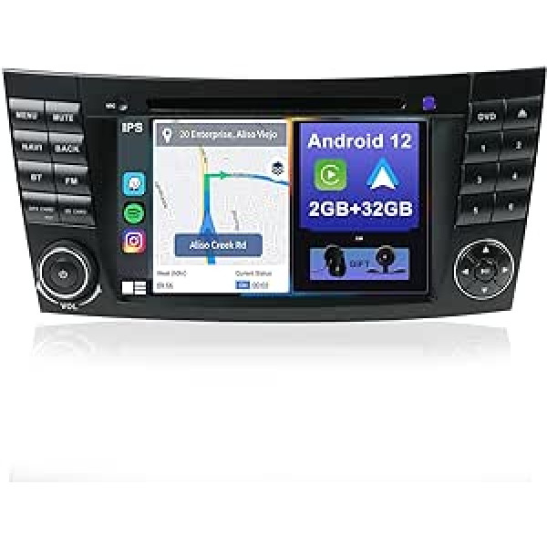 YUNTX Android 12 automašīnas radio der Mercedes Benz E-Class W211 - bezmaksas atpakaļskata kamera un mikrofons - GPS 2 DIN - atbalsts DAB + / GPS / 4G / WiFi / Bluetooth 5.0 / Mirrorlink / Stūres vadība