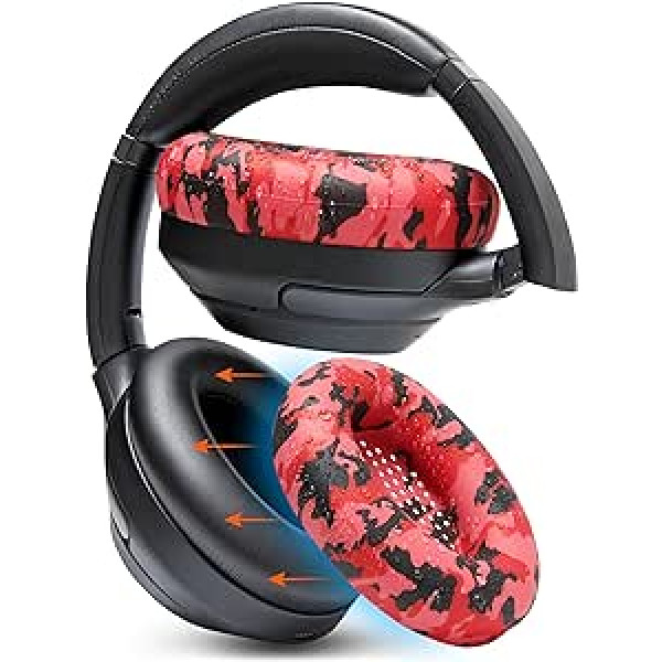 WC SweatZ XM3 aizsargājošie austiņu ausu vāciņi Sony WH1000XM3 no WC | Savietojams tikai ar Sony XM3 Over Ear Headphones | Noturīgs pret sviedriem un viegli mazgājams | Sarkans Camo