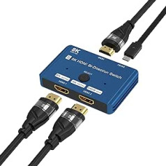 YIWENTEC HDMI 2.1 Ultra 8K HDR 10 Bi-Directional Switch 8K @ 60Hz 4K @ 120Hz 1in 2out 2in 1out High Speed 48Gbps Splitter (Singal Display) Converter Compatible with Xbox X PS5 Blue