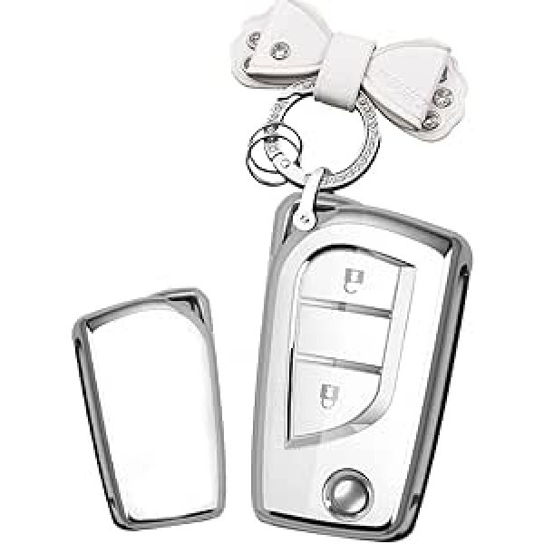 HIBEYO Flip Key Car Key Case Der Toyota Key Case aizsargvāciņš priekš Toyota Yaris Aygo priekš Peugeot 108 priekš Citroen C1 Remote Key Flip Key Bag 2-Button White