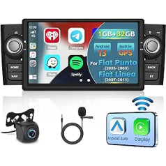 Inefala 1+32GB Android Carplay Autoradio für FIAT Punto 2005-2009/Linea 2007-2011, 7-Zoll-Touchscreen-Radio ar CarPlay Android Auto, Bluetooth, Mirror Link, WiFi, GPS, RDS FM, AHD Rückfahrkamera