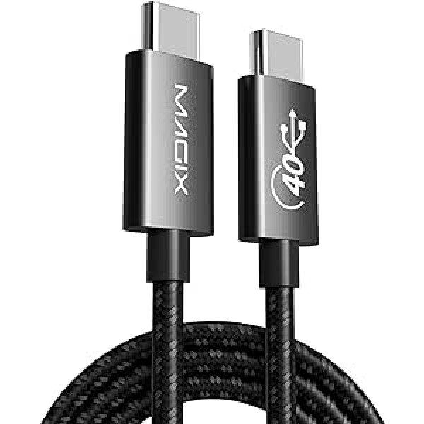 Magix USB-C kabelis 100 W 1 m melns, 5 A PD ātrā uzlāde, 40 Gbps datu pārsūtīšanas ātrums, 8K 60 Hz, Thunderbolt 4, MacBook Pro/Air, iPad Pro 2021/Air 5, Galaxy S23/S22, Pixel utt.