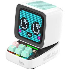 Divoom Ditoo daudzfunkcionāls Pixel Art LED Bluetooth skaļrunis, 256 programmējams LED panelis ar ballīšu apgaismojumu, viedais digitālais galda pulkstenis, spēļu mūzikas kastes atbalsts, TF karte un radio, balts