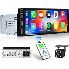 1 Din Wireless Apple Carplay Android Car Radio 6.9 Inch Touchscreen Radio Screen Bluetooth Hands-Free Kit FM/EQ/USB/SWC/Reversing Camera/Microphone