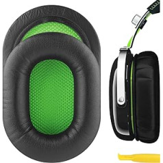 Geekria QuickFit aizstājējproteīna ādas ausu spilventiņi, kas paredzēti Razer BlackShark stereo spēļu austiņām, ausu spilventiņu remonta daļas (melnas/zaļas)