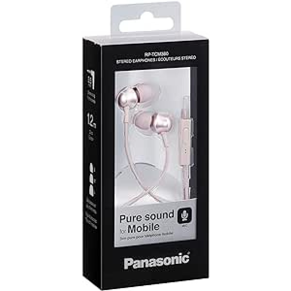 Panasonic RP-TCM360E-P In-Ear Kopfhörer (Ohrhörer, austiņas, 3 pass-Stücke (S/M/L), ergonomisks dizains, rozā-zelts)