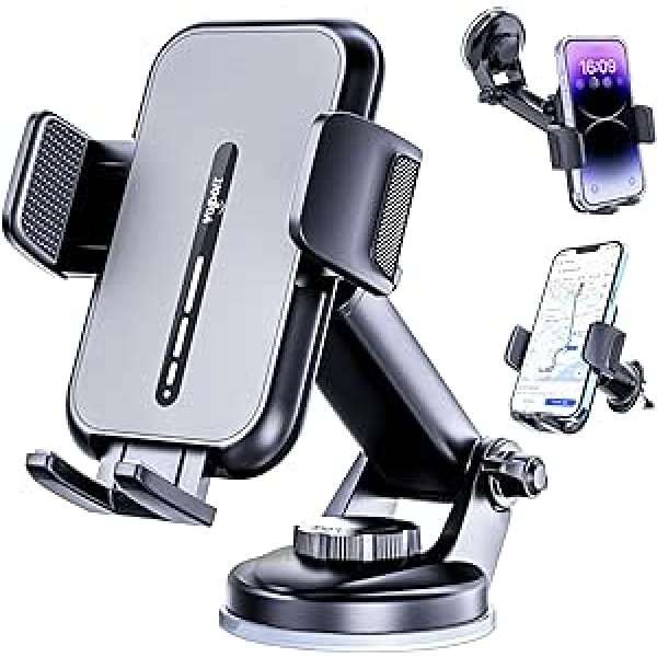 Universal Car Phone Holder, Suction Cup Mount for Dashboard and Windshield, Air Vent Clip with Deep Wide Clamp for Large Heavy Thick Cases and iPhone Wallets