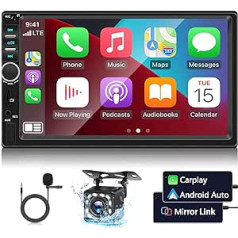 2 DIN automašīnas radio ar Apple Carplay un Android Car — 7 collu HD skārienekrāna automašīnas radio ar Bluetooth un spoguļa savienojumu — EQ/FM/SWC/AUX/USB + atpakaļgaitas kamera