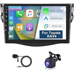 2GB 32GB Android Car Radio priekš Toyota RAV4 2007-2011 Radio Carplay Android Car Mirror Link, 9 collu skārienekrāns GPS navigācija Bluetooth WiFi FM RDS HiFi, atpakaļgaitas kameras radio 2 DIN priekš Toyota RAV4