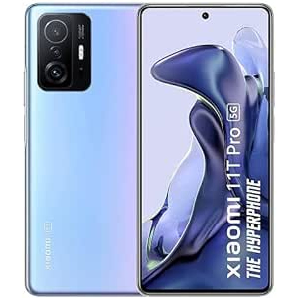 Xiaomi 11T Pro 5G viedtālrunis + austiņas (8+128GB, 6,67 collu 120 Hz AMOLED displejs un Dolby Vision, 108 MP profesionālā kvalitātē, Qualcomm Snapdragon 888, 120 W Xiaomi Hyper Charge) zilā krāsā - ekskluzīvi Amazon.