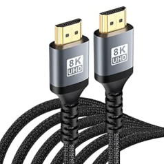 SRMAY 8K HDMI 2.1 Cable 2 Metres, Ultra High Speed 48Gbps Ethernet High Speed 8K@60Hz, 4K@120Hz RTX 3080 DSC For PS5, HDCP 2.2 & 2.3, eARC, Dynamic HDR, Compatible with Xbox Series X/PS5/4/3