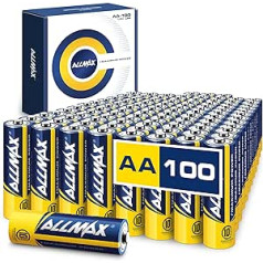 Allmax AA maksimālās jaudas sārma dubultā A baterijas (100 iepakojumā) — īpaši izturīga, 10 gadu glabāšanas laiks, necaurlaidīgs, 1,5 V