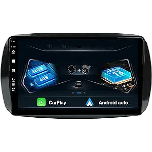 Iebūvēta DSP/Carplay/Android Car 9 collu IPS 2 Din Android automašīnas radio priekš Mercedes Benz Smart 453 Fortwo 2014-2020 Bezmaksas kamera un mikrofons atbalsta stūres vadību WiFi DAB BT GPS 4G + 64G