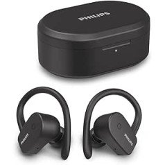 Philips Audio TAA5205BK/00 In-Ear Bluetooth sporta austiņas bezvadu (mono režīms, mikrofons, 6 mm neodīma draiveris, IPX7 ūdensizturīgs, ātra uzlāde, noņemams auss āķis), melns, viens izmērs